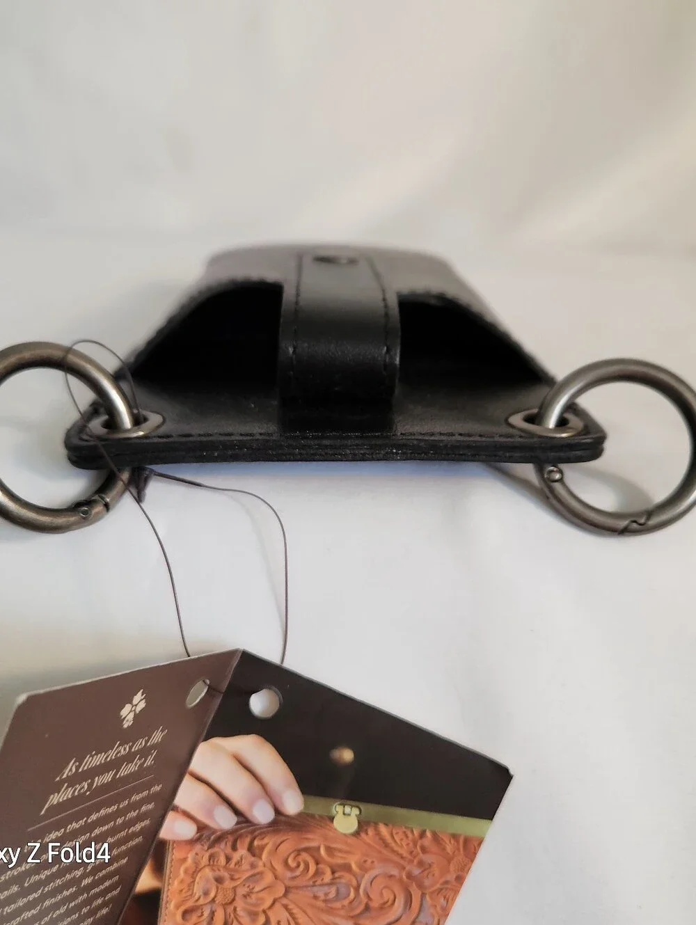 Patricia Nash Heritage Black Leather Phone Holster with Key Ring